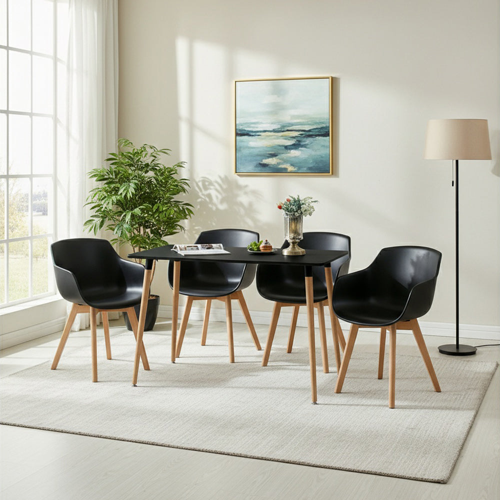 Modern PP Shell Armchair Paired with a Rectangular Dining Table