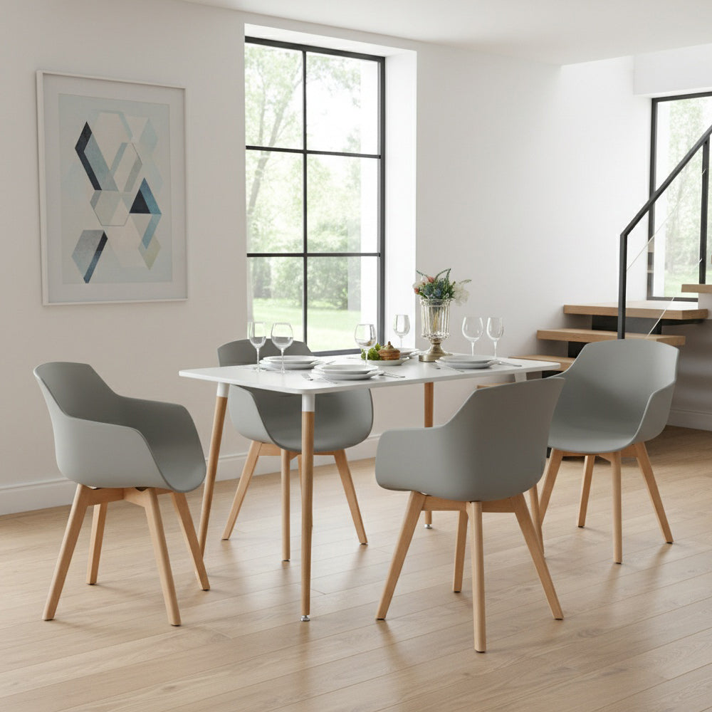 Modern PP Shell Armchair Paired with a Rectangular Dining Table