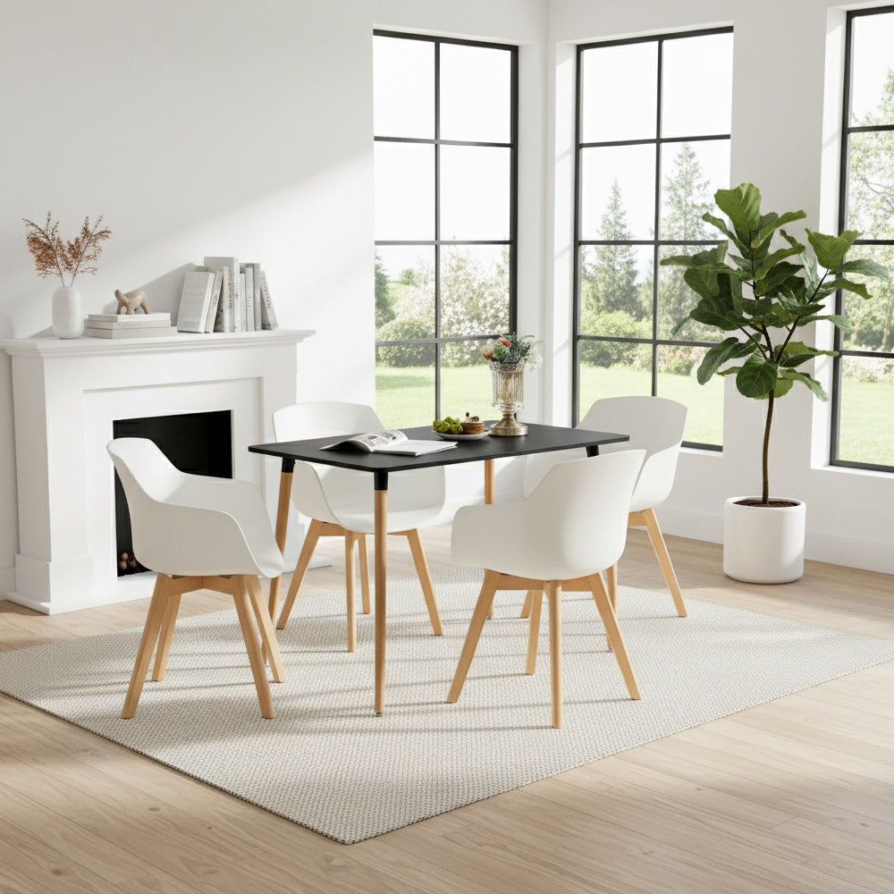 Modern PP Shell Armchair Paired with a Rectangular Dining Table