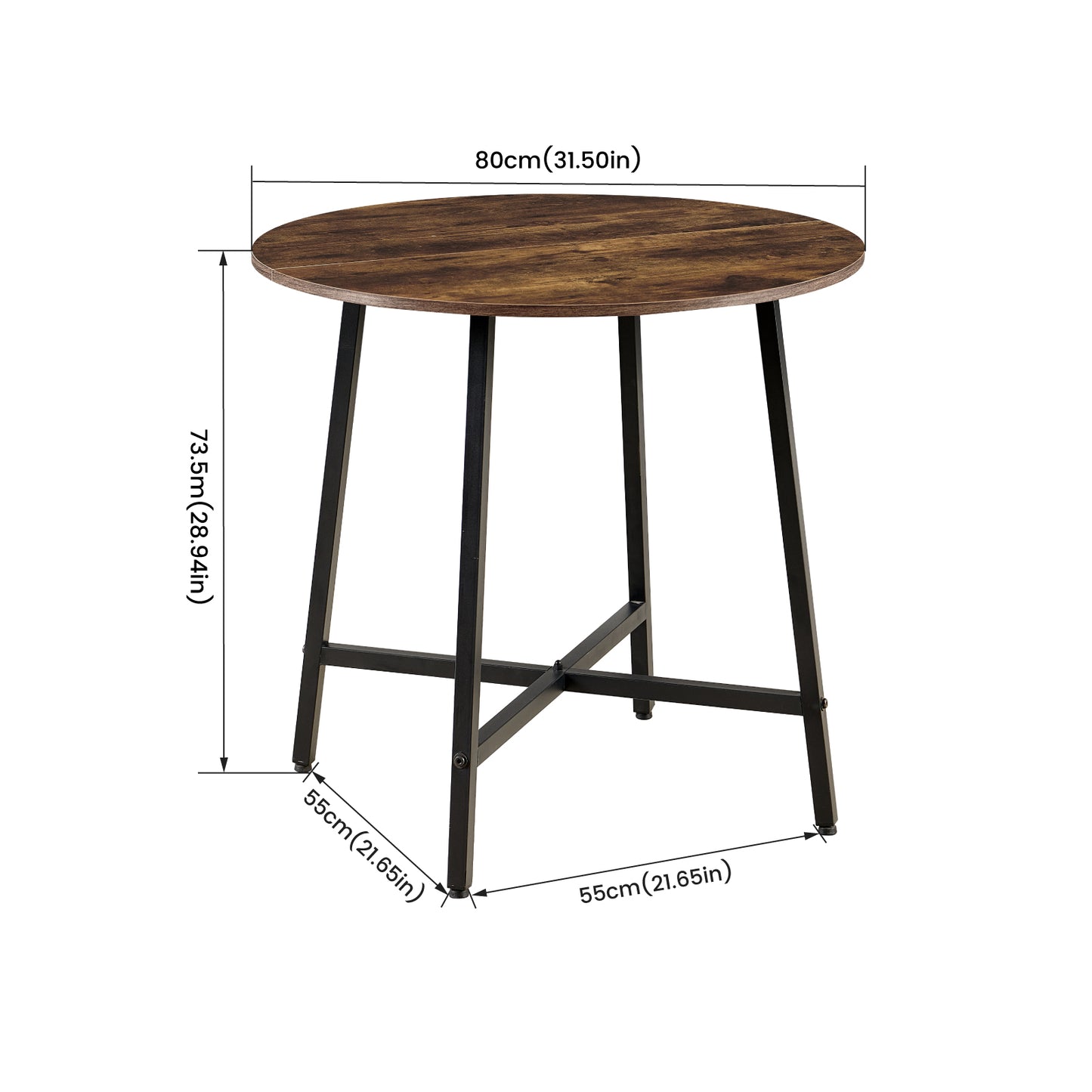 Dining Room Table 80cm with Iron Legs -Fire Marks-COBB