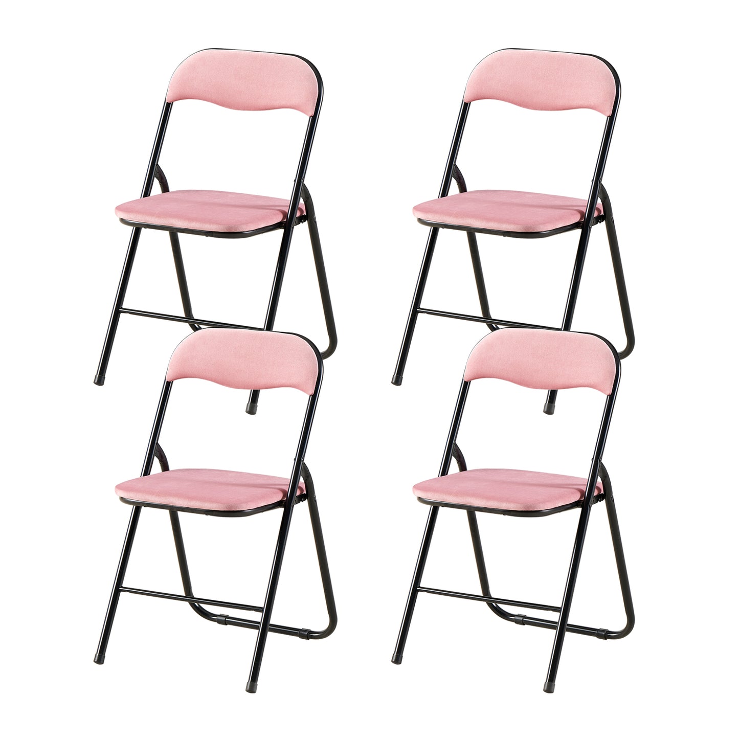 Velvet Padded Stackable Folding Chairs Set of 2/4 - Pink-MANGO