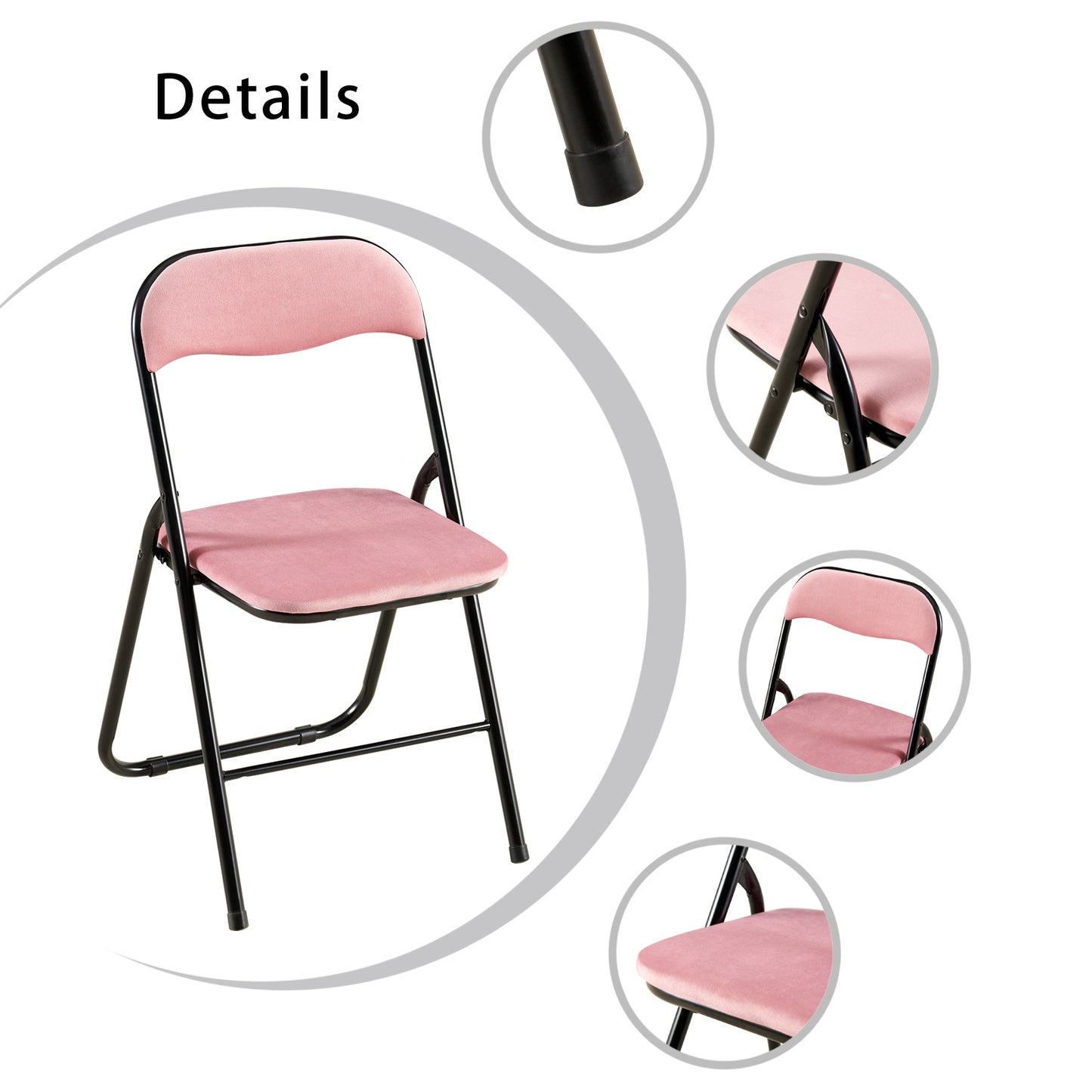 Velvet Padded Stackable Folding Chairs Set of 2/4 - Pink-MANGO