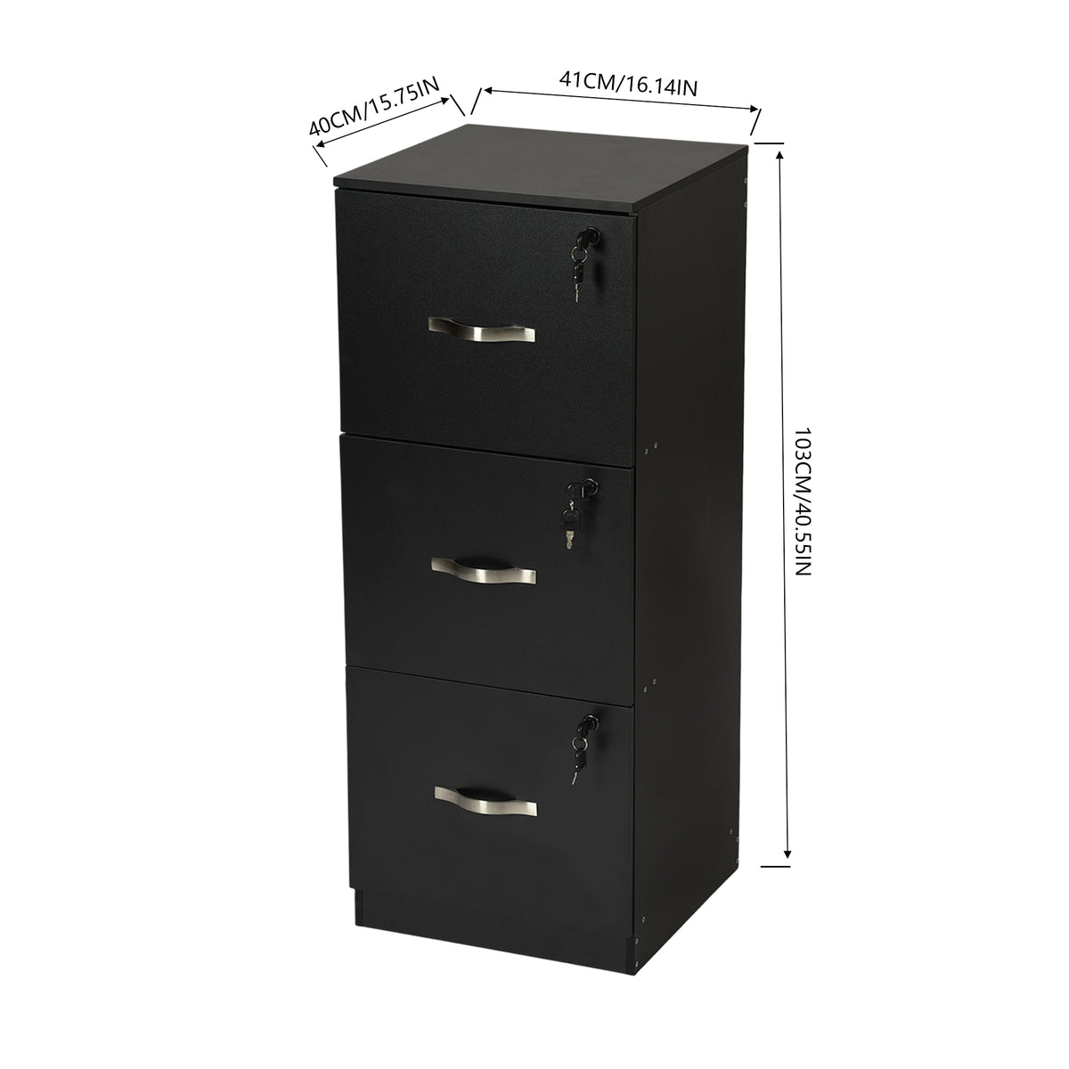 Filing Cabinet with 3 Lockable Drawers-White/Black/Vintage Brown