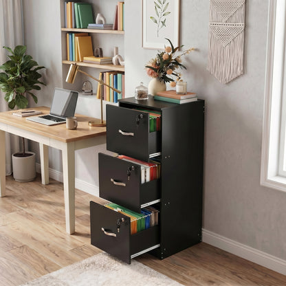 Filing Cabinet with 3 Lockable Drawers-White/Black/Vintage Brown