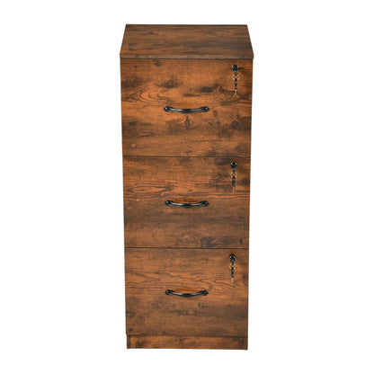 Filing Cabinet with 3 Lockable Drawers-White/Black/Vintage Brown