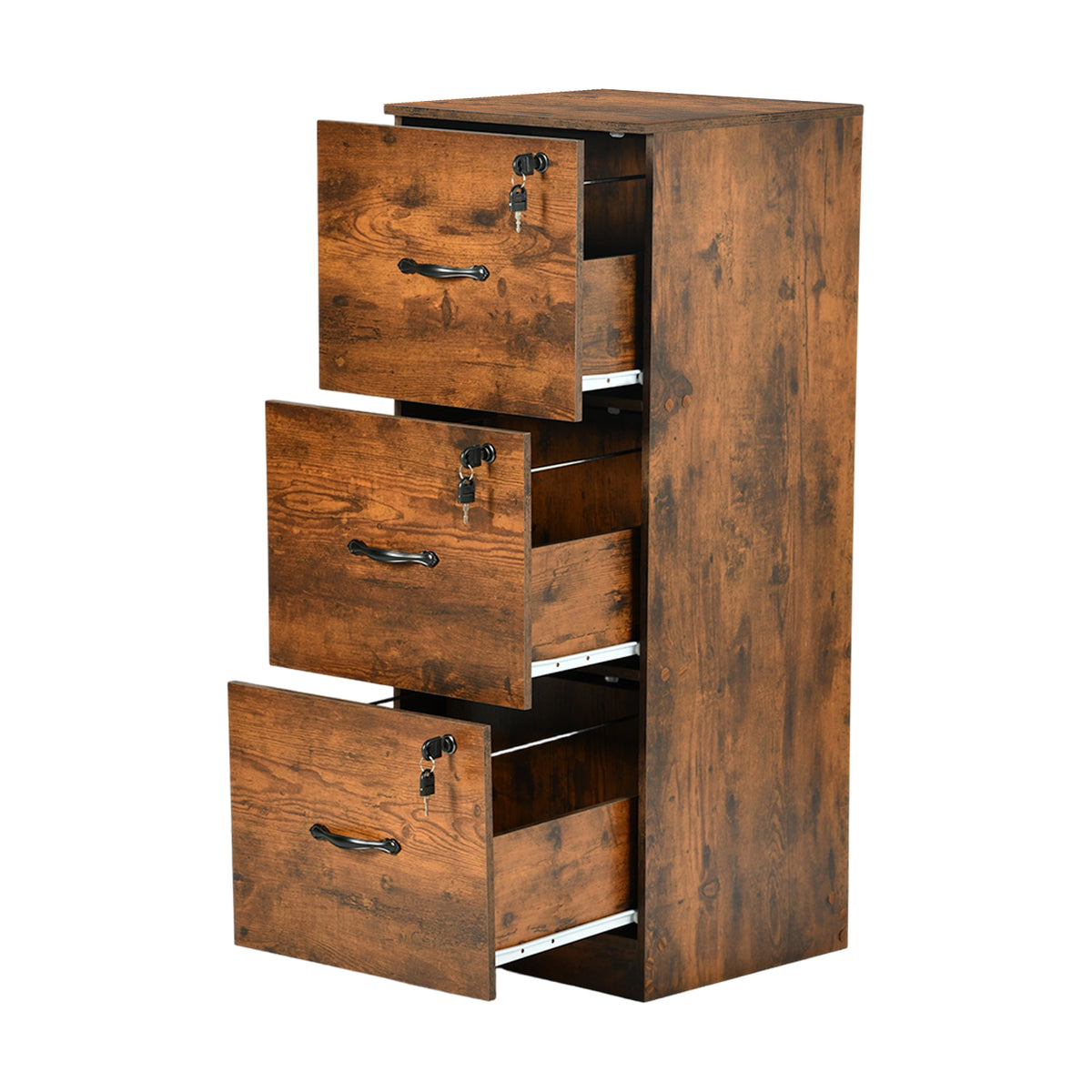Filing Cabinet with 3 Lockable Drawers-White/Black/Vintage Brown