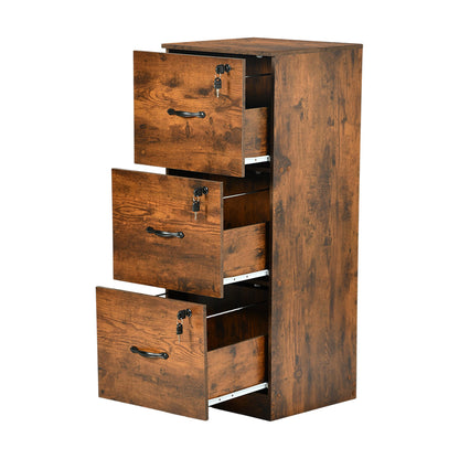 Filing Cabinet with 3 Lockable Drawers-White/Black/Vintage Brown