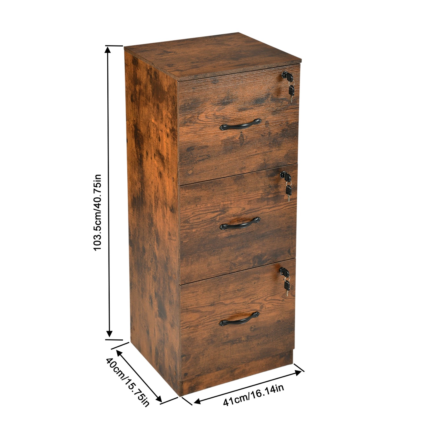 Filing Cabinet with 3 Lockable Drawers-White/Black/Vintage Brown