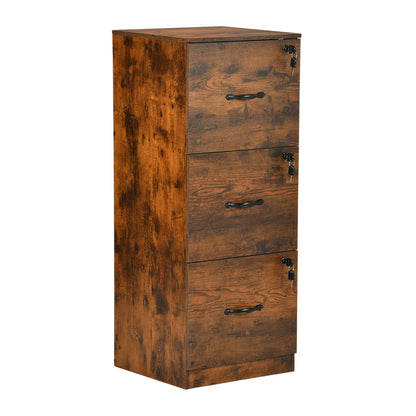 Filing Cabinet with 3 Lockable Drawers-White/Black/Vintage Brown
