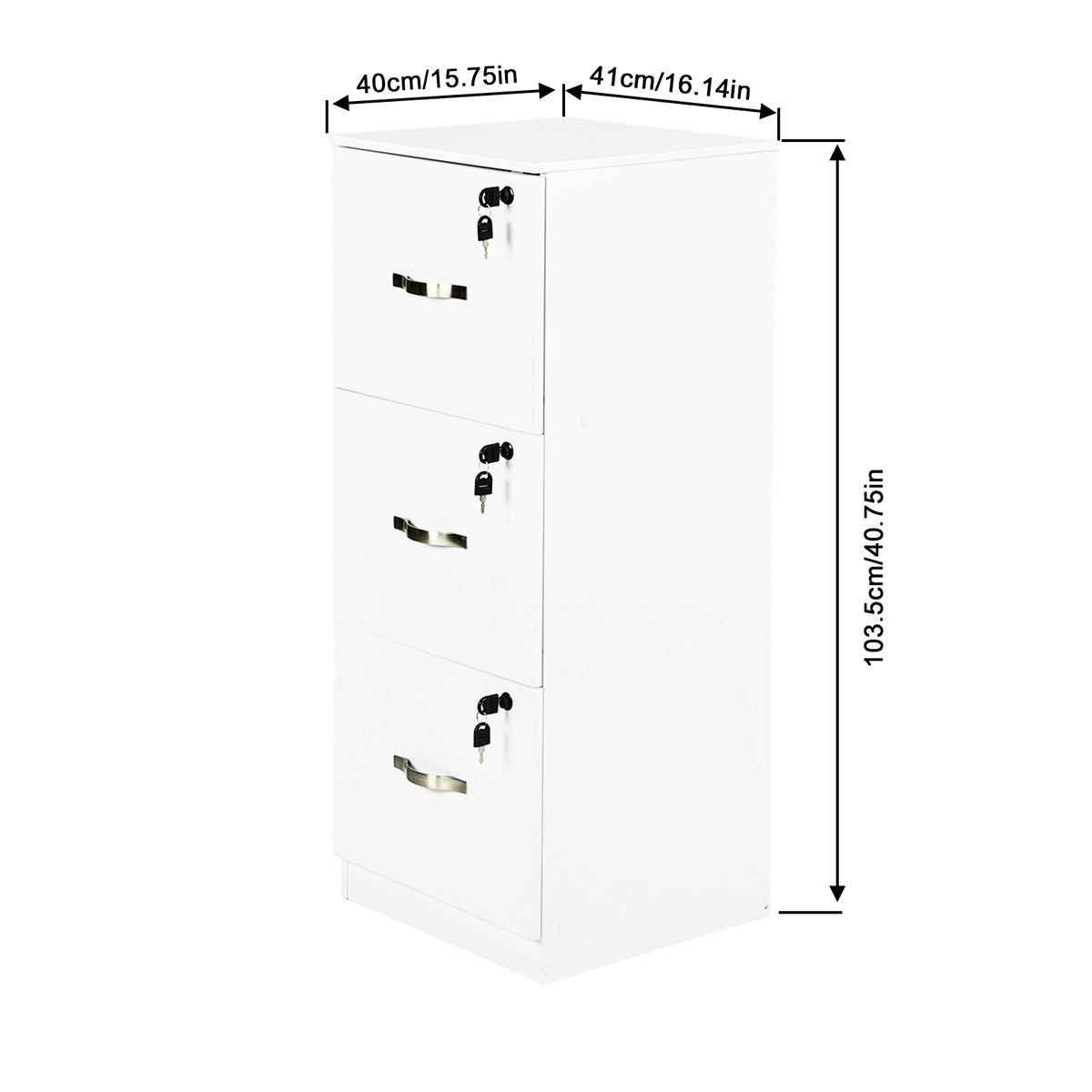Filing Cabinet with 3 Lockable Drawers-White/Black/Vintage Brown