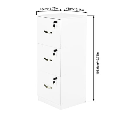 Filing Cabinet with 3 Lockable Drawers-White/Black/Vintage Brown