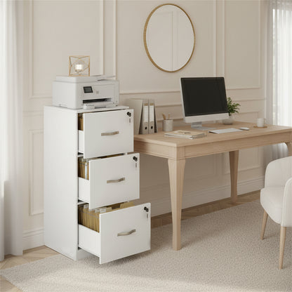 Filing Cabinet with 3 Lockable Drawers-White/Black/Vintage Brown
