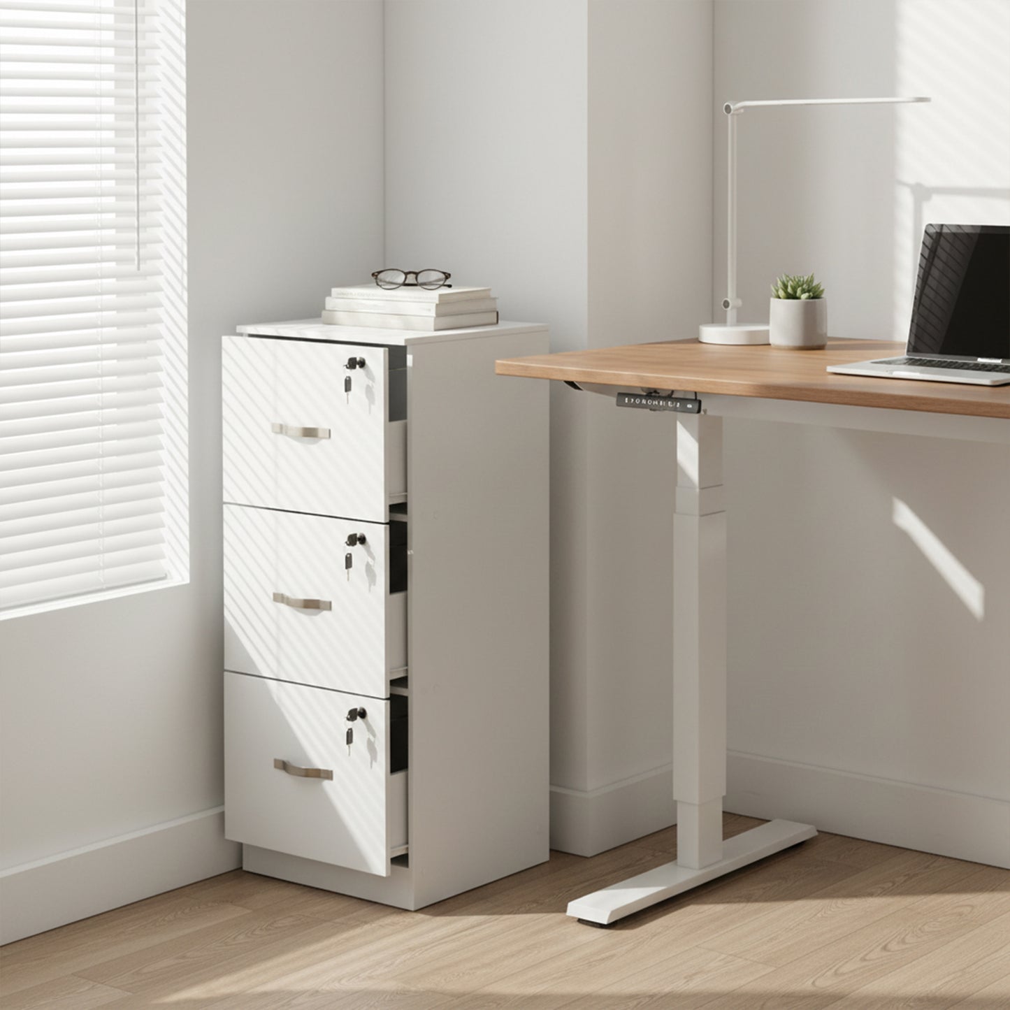 Filing Cabinet with 3 Lockable Drawers-White/Black/Vintage Brown