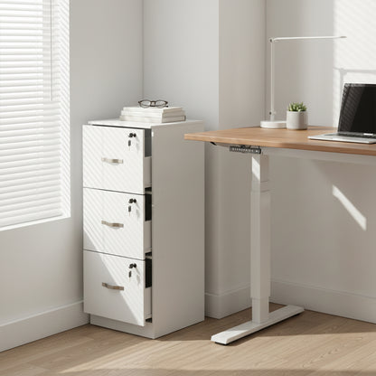Filing Cabinet with 3 Lockable Drawers-White/Black/Vintage Brown