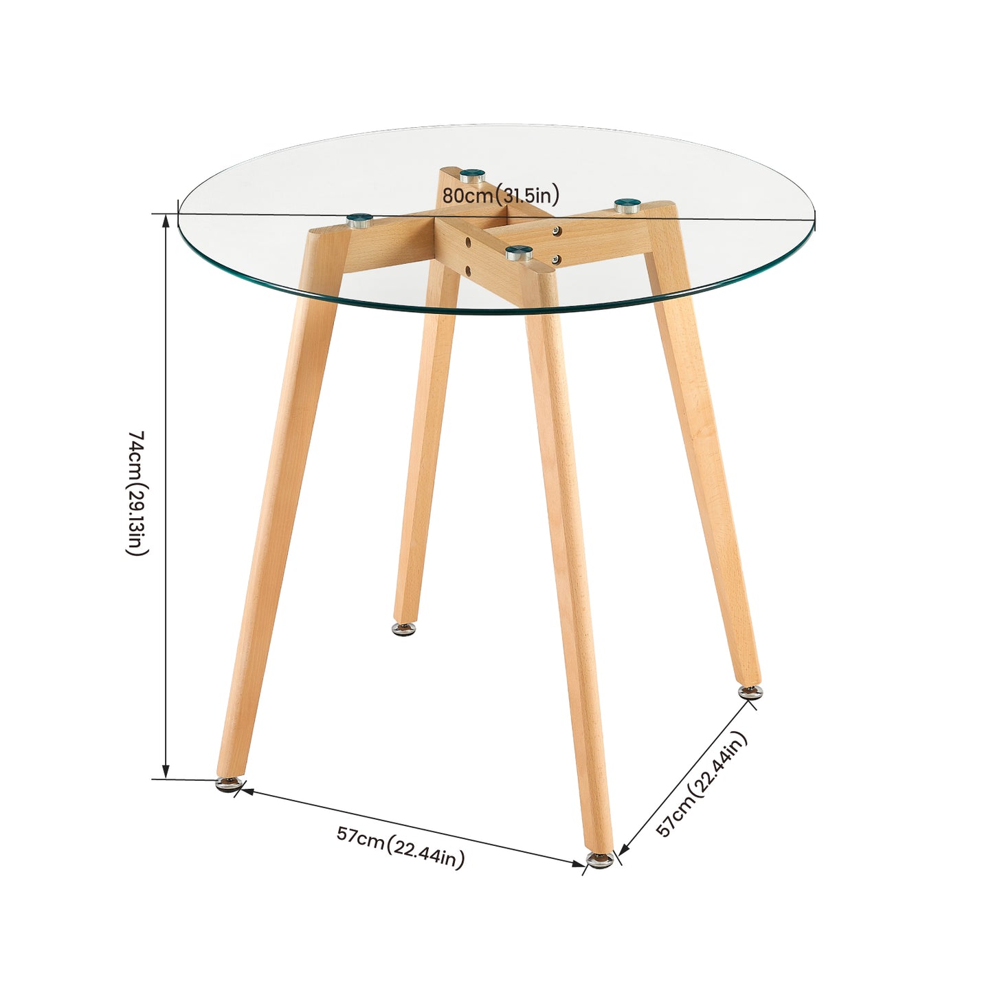 Glass Round Dining Room Tables 80cm With Beech Legs - COVE