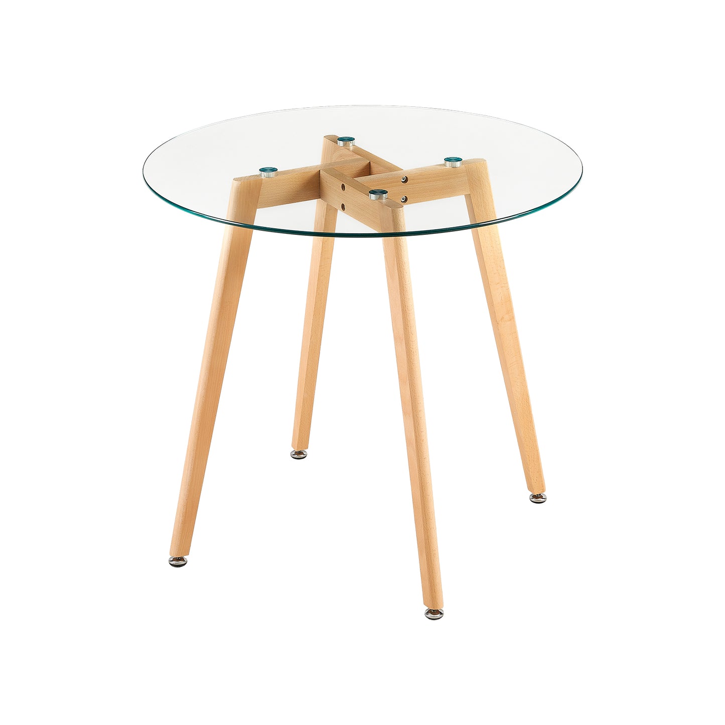 Glass Round Dining Room Tables 80cm With Beech Legs - COVE