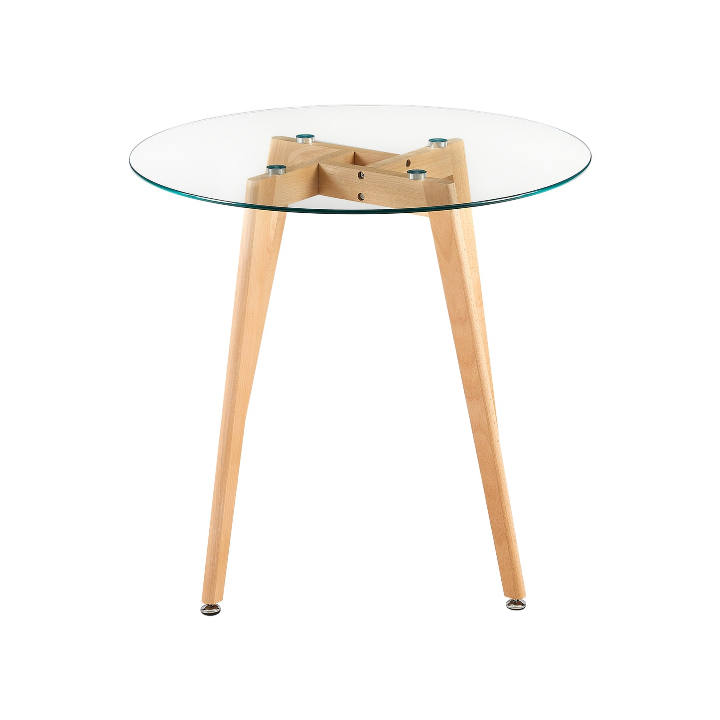 Glass Round Dining Room Tables 80cm With Beech Legs - COVE