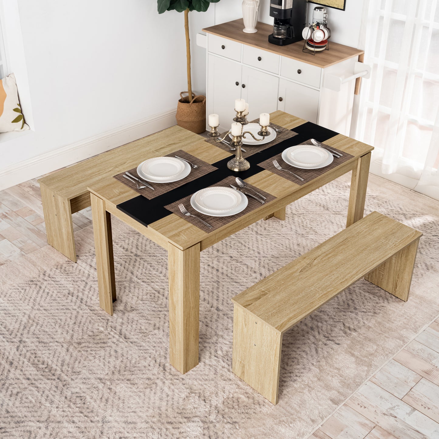 Dining Long Bench Long with 110cm Set of 2 - OAK Color-CREWE