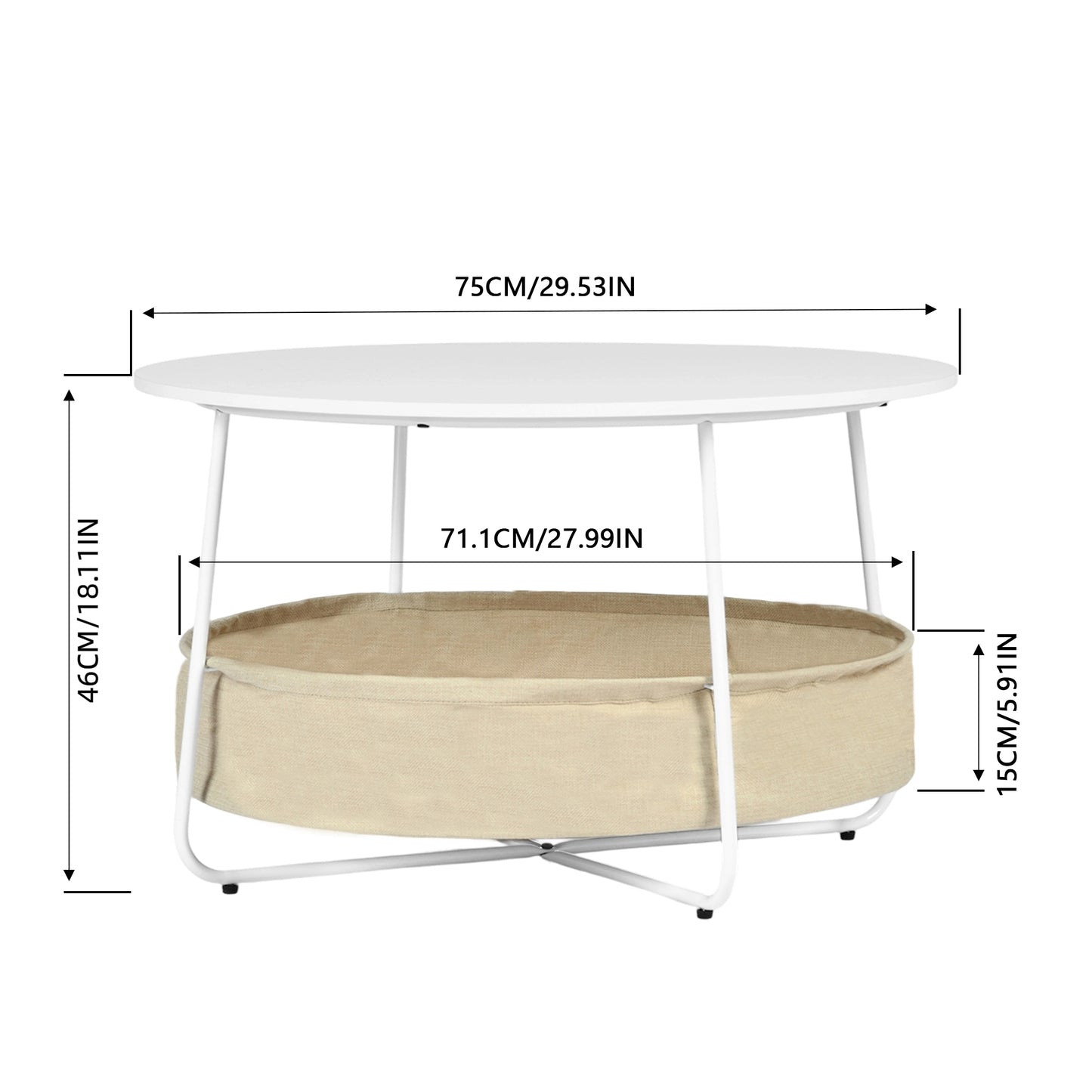 DOYLE Modern Round Coffee Table with Storage Basket-White