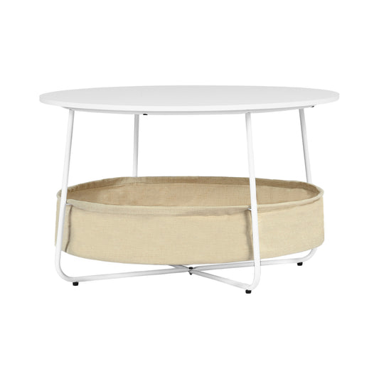 DOYLE Modern Round Coffee Table with Storage Basket-White