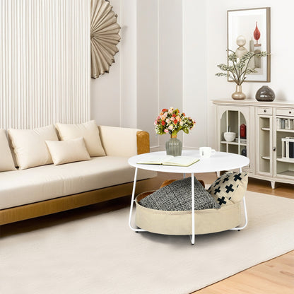 DOYLE Modern Round Coffee Table with Storage Basket-White