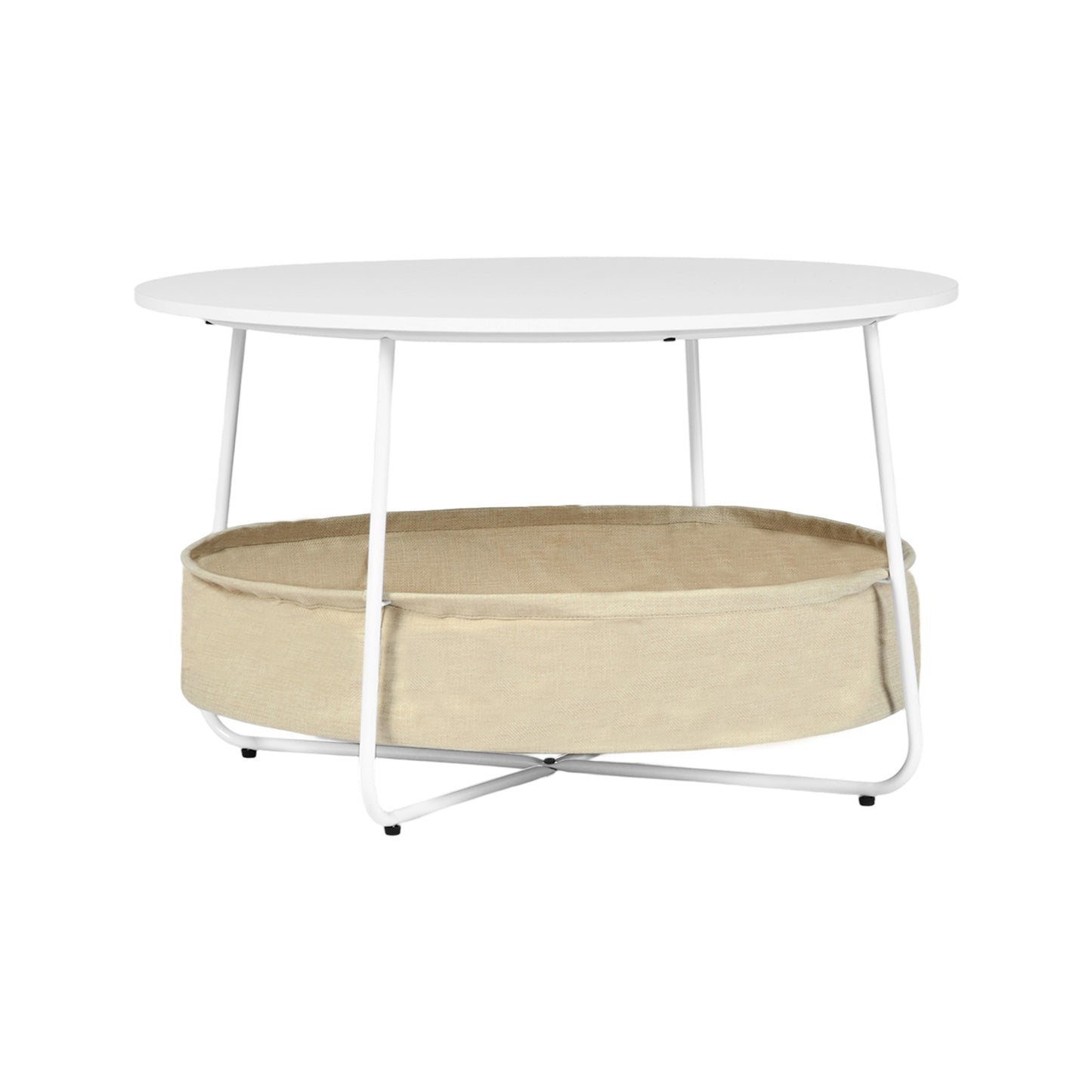 DOYLE Modern Round Coffee Table with Storage Basket-White