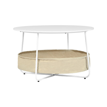 DOYLE Modern Round Coffee Table with Storage Basket-White