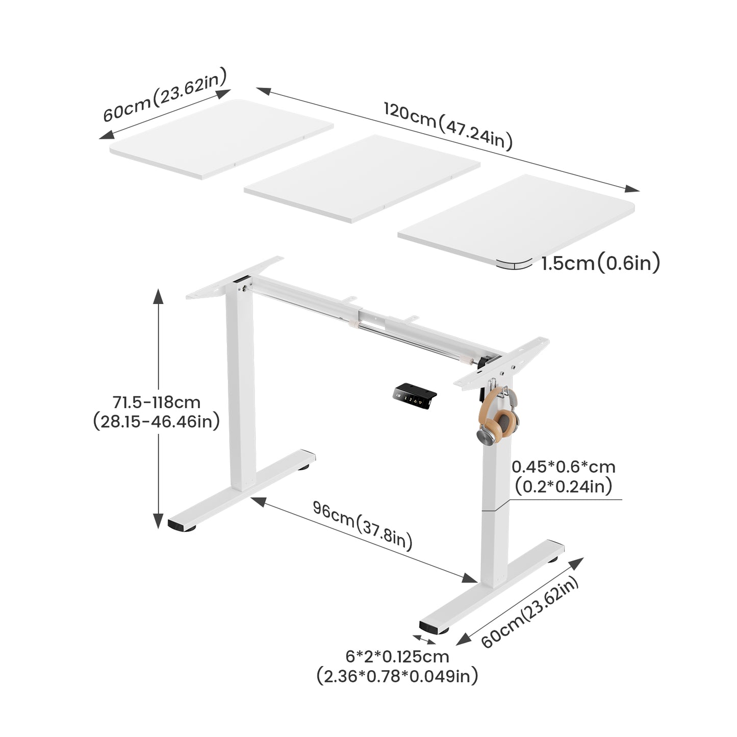 Electric Lift Desk White 120 x 60 cm-DREXEL