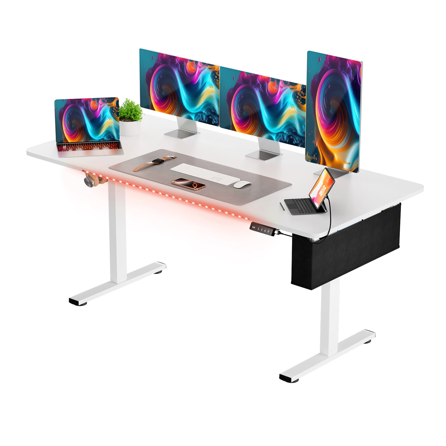 Electric Height Adjustable Desk 160 X 75 CM, White-DUMONT