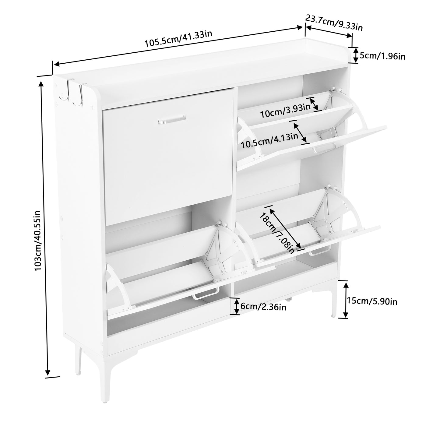 DURHAM Shoe Cabinet 4 Flaps Shoe Rack Shoe 105x23x103 cm - MDF White