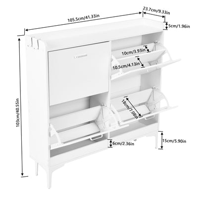 DURHAM Shoe Cabinet 4 Flaps Shoe Rack Shoe 105x23x103 cm - MDF White