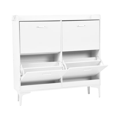 DURHAM Shoe Cabinet 4 Flaps Shoe Rack Shoe 105x23x103 cm - MDF White