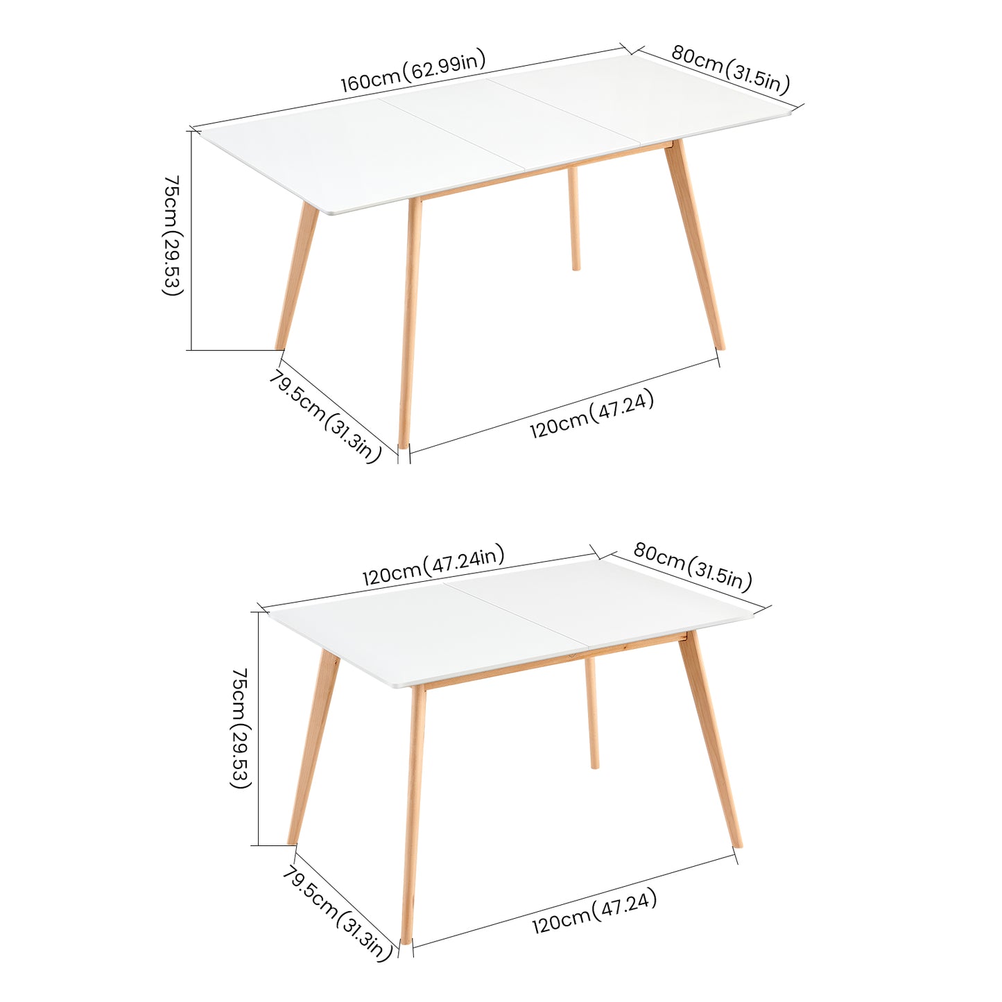 DUVALL Extendable Dining Table Rectangular White 120-160 cm