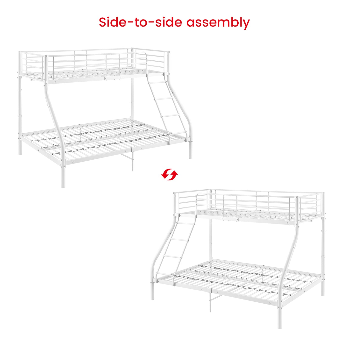 EGGREE Twin Over Full Bunk Bed Frame -White-ELMA