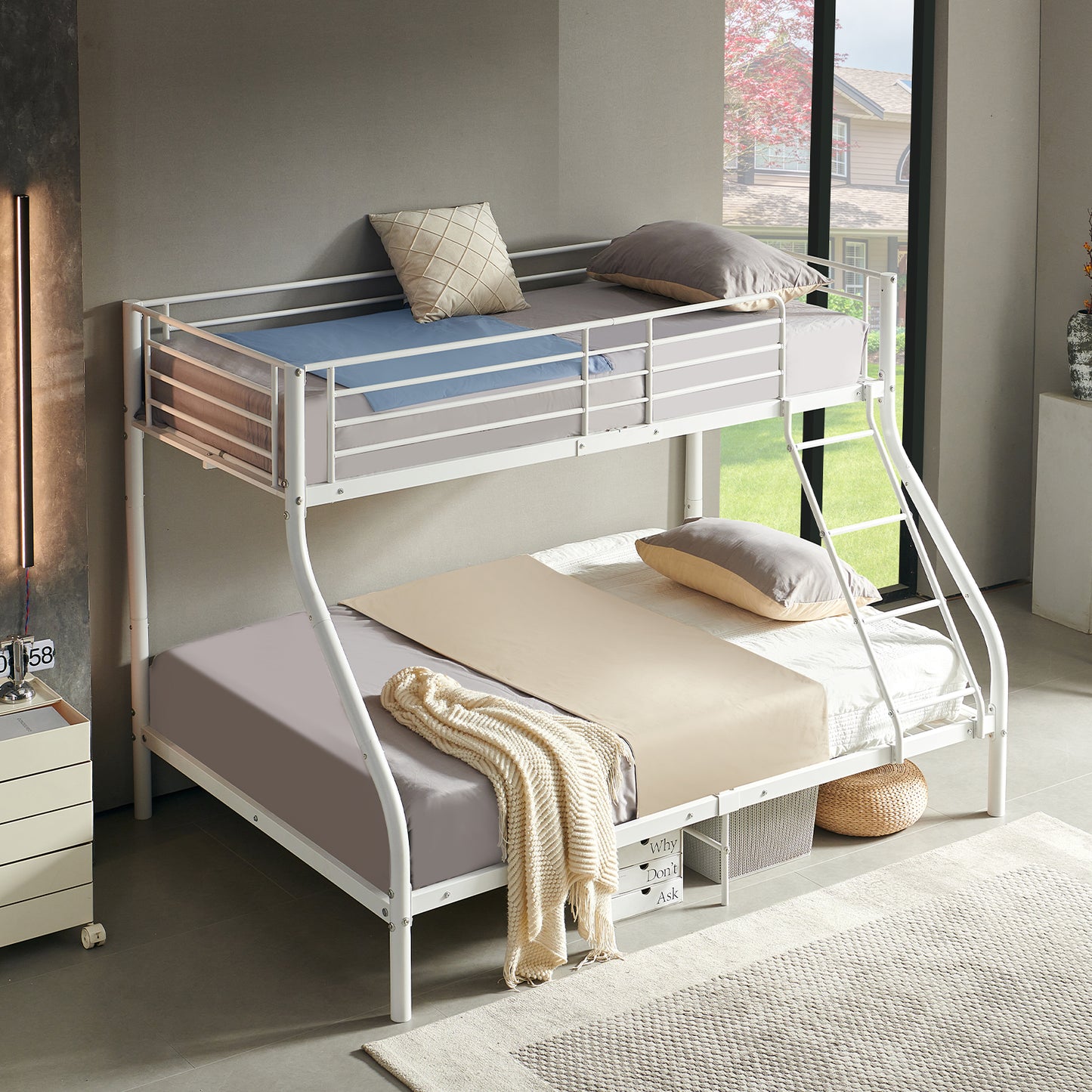 EGGREE Twin Over Full Bunk Bed Frame -White-ELMA