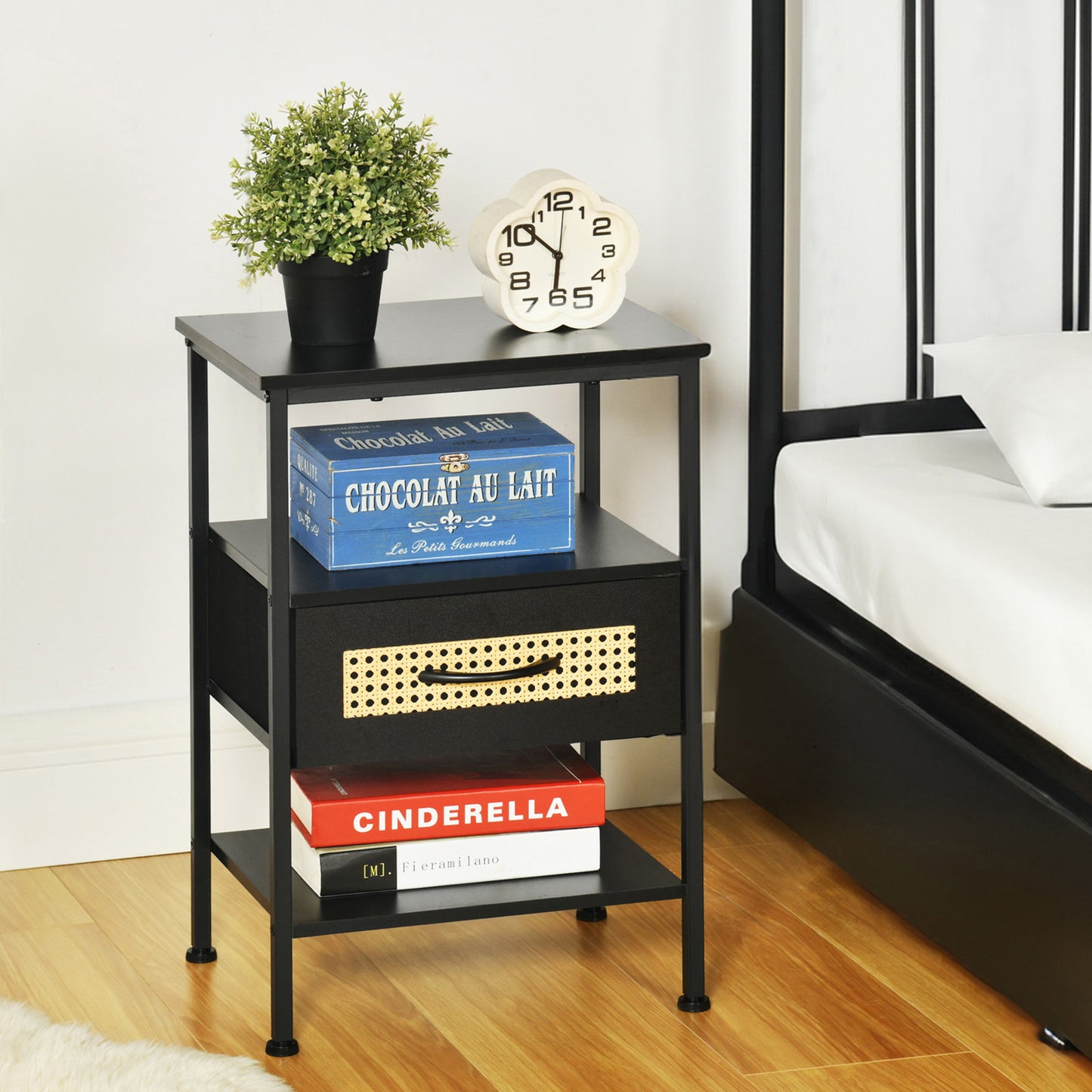 Living Room Side Table 40cm with Iron Legs-Black-ELTON