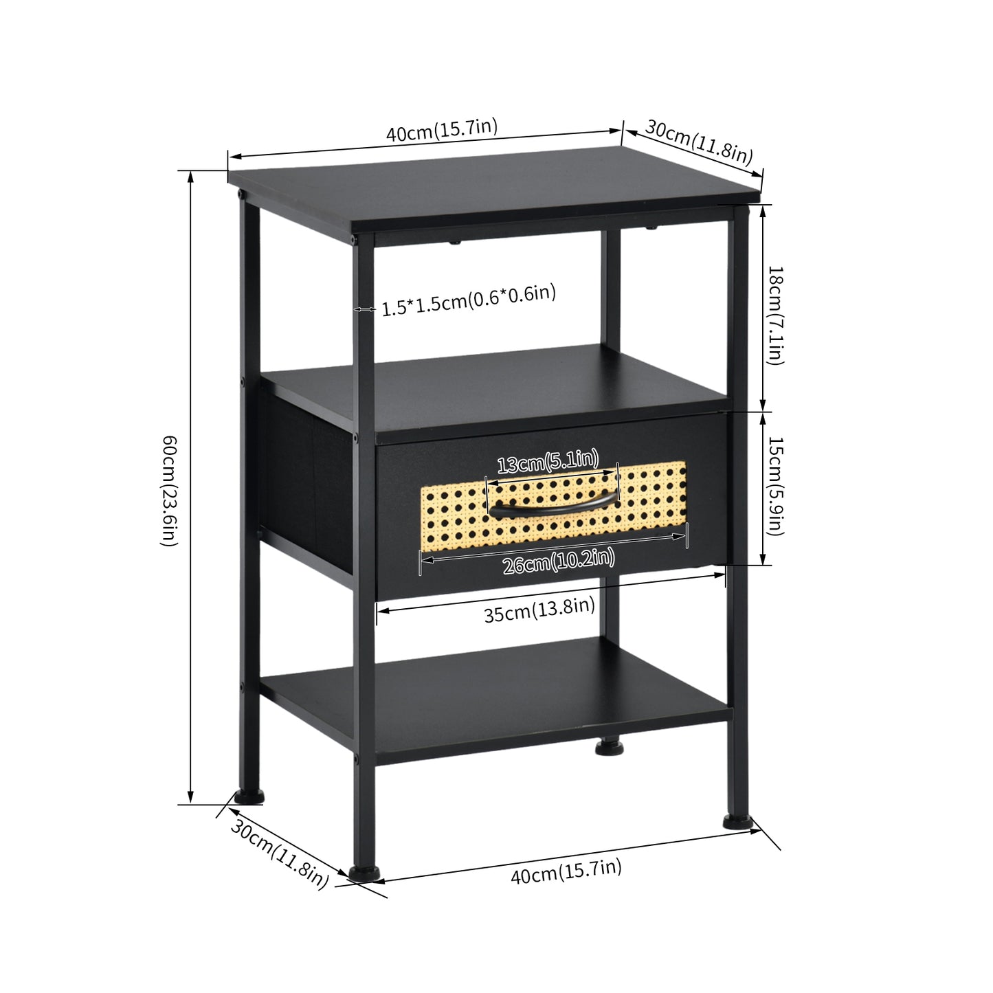 Living Room Side Table 40cm with Iron Legs-Black-ELTON