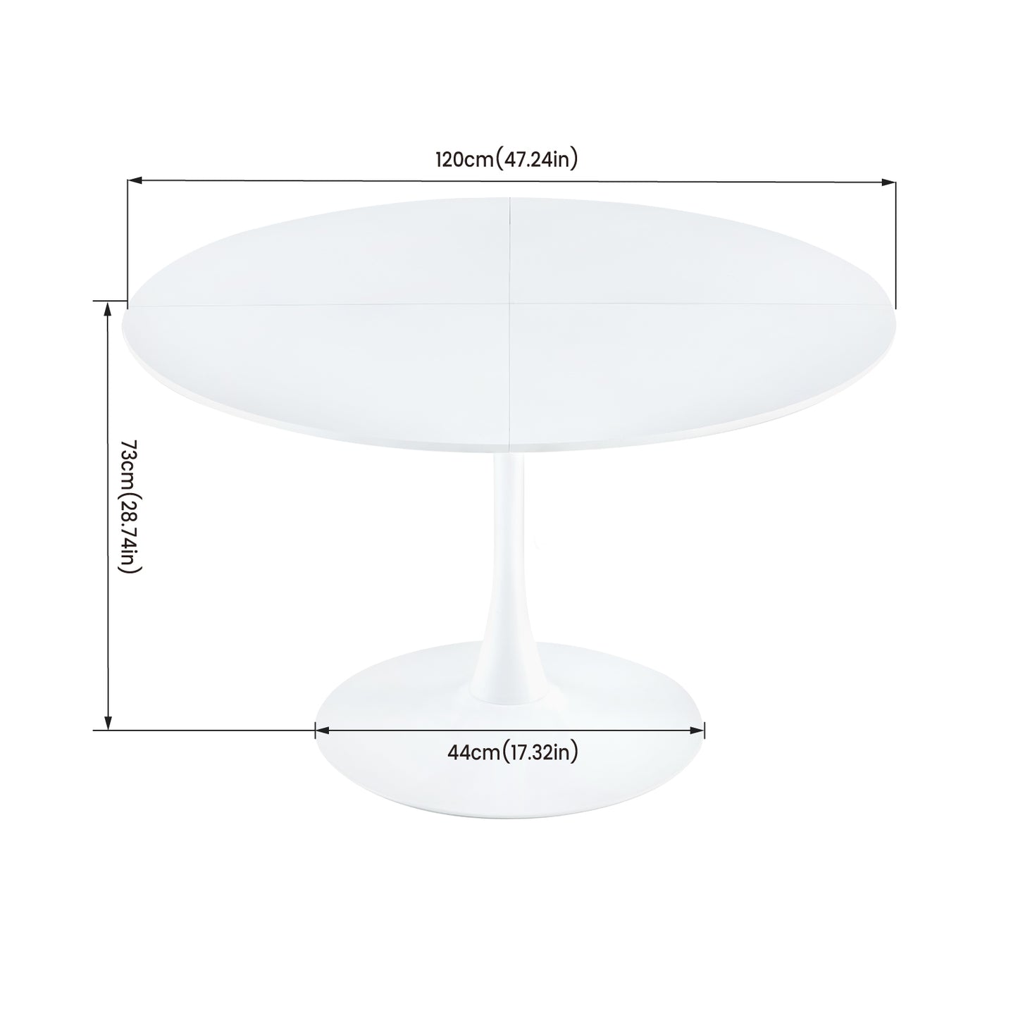 120cm Round Table with Iron Legs（4 sectors）-White