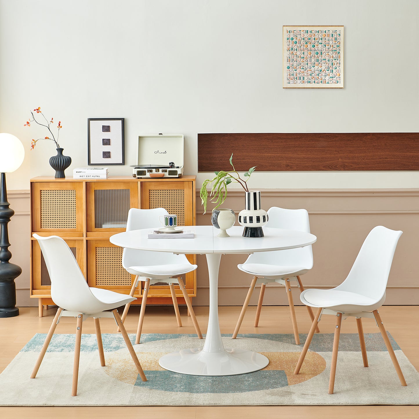 120cm Round Table with Iron Legs（4 sectors）-White