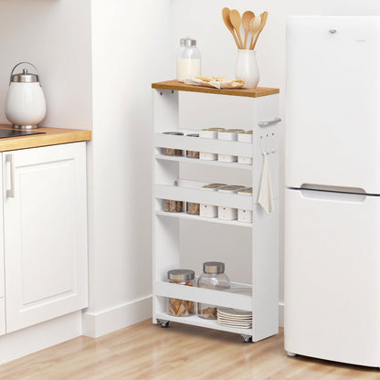 4-Tier Narrow Rolling Storage Cart Slim Design for Kitchen -Fire/White Color -ENTIAT