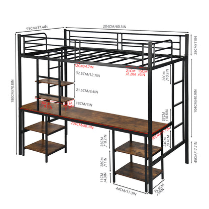 Twin Loft Bed with Desk and Bookcase Black - ESOFEA