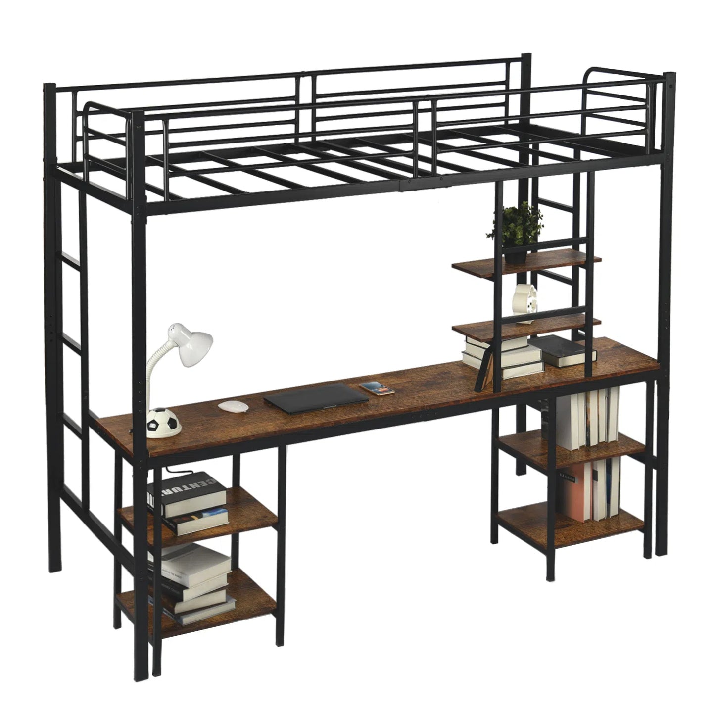 Twin Loft Bed with Desk and Bookcase Black - ESOFEA