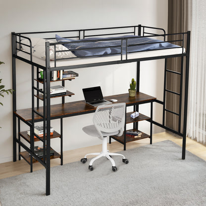 Twin Loft Bed with Desk and Bookcase Black - ESOFEA