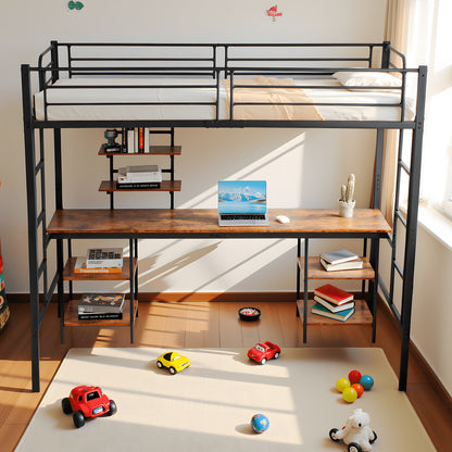 Twin Loft Bed with Desk and Bookcase Black - ESOFEA