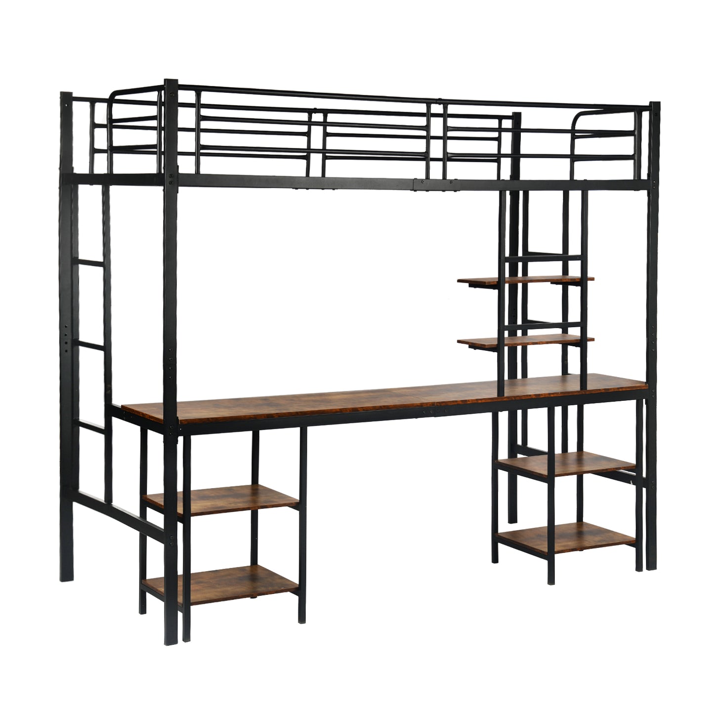 Twin Loft Bed with Desk and Bookcase Black - ESOFEA