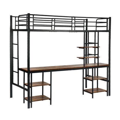 Twin Loft Bed with Desk and Bookcase Black - ESOFEA