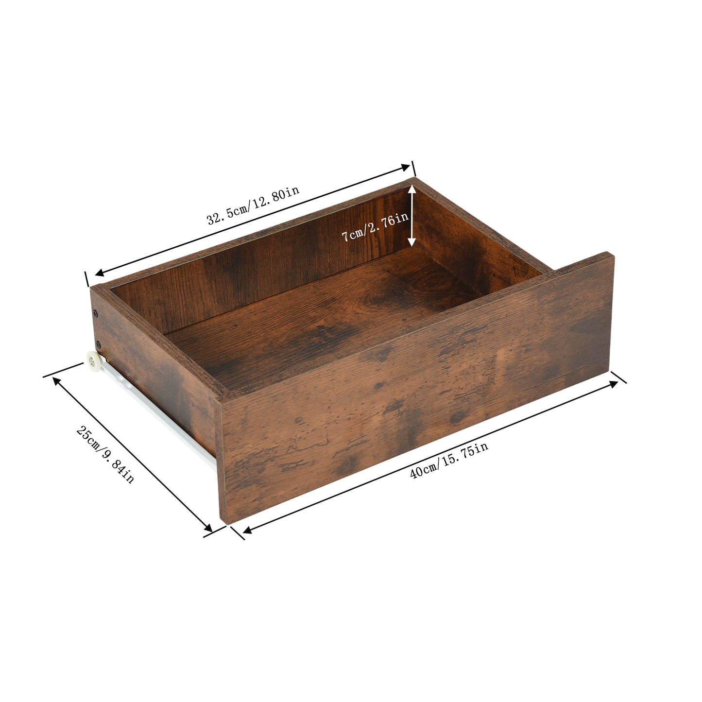 Two-piece wall-mounted bedside table set with drawers and shelves, White and Flame Grain