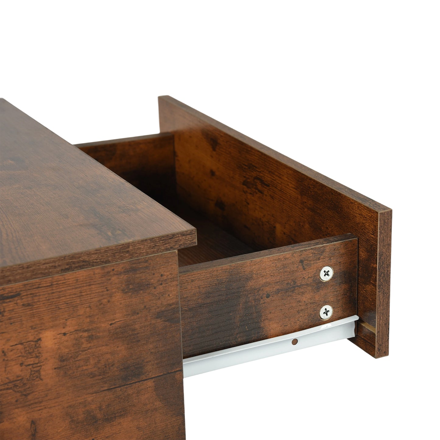 Two-piece wall-mounted bedside table set with drawers and shelves, White and Flame Grain