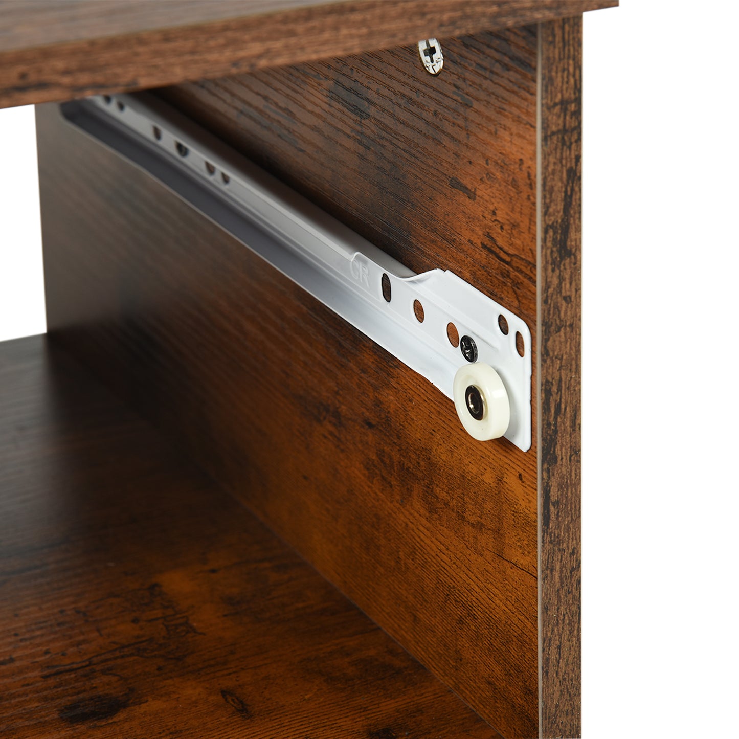 Two-piece wall-mounted bedside table set with drawers and shelves, White and Flame Grain