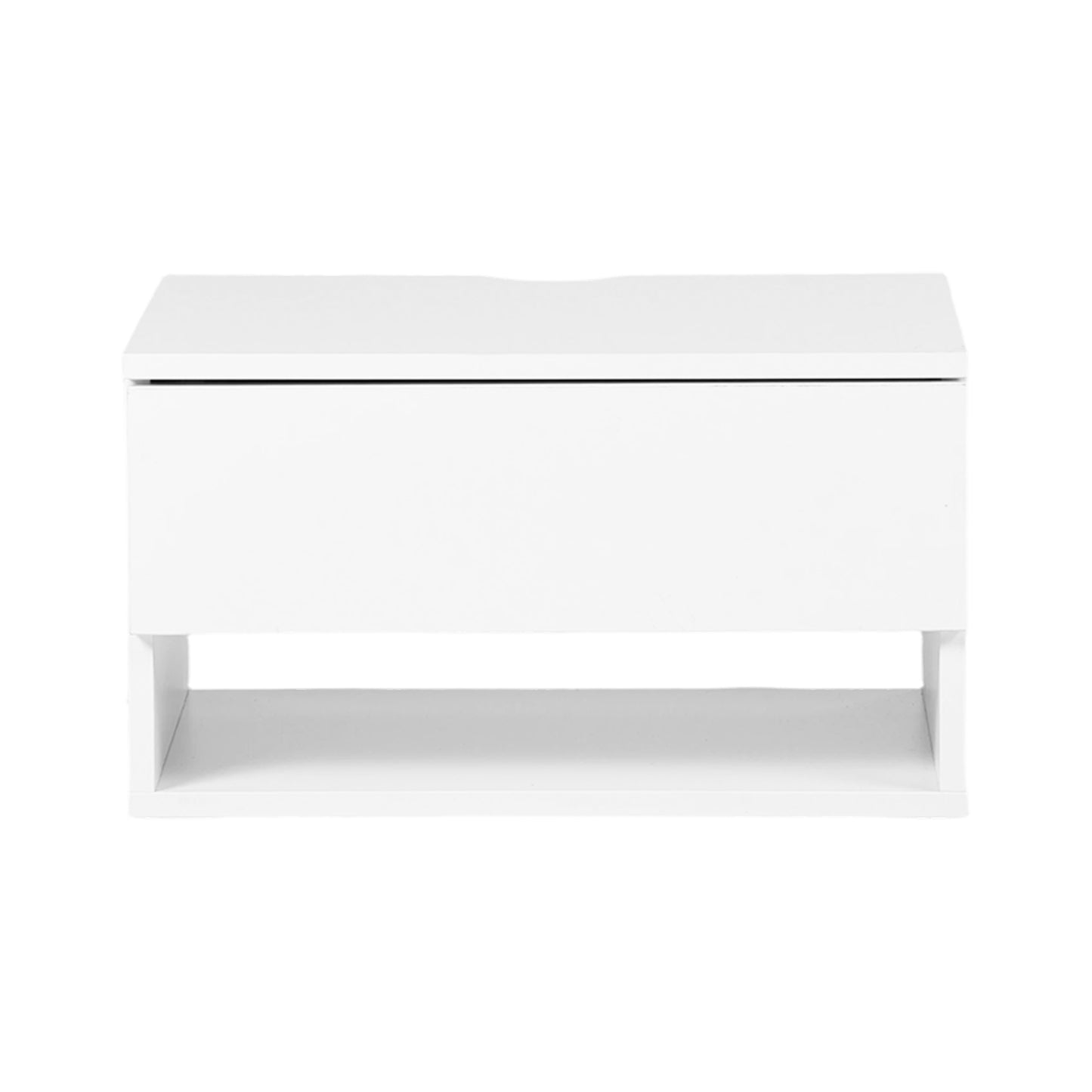 Two-piece wall-mounted bedside table set with drawers and shelves, White and Flame Grain